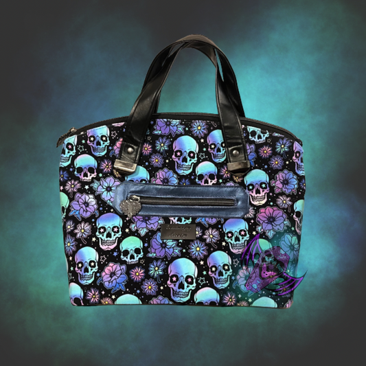 Blue skulls and flowers domed handbag